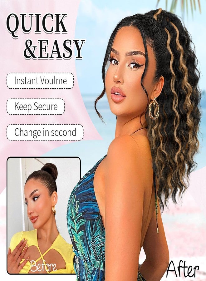 KooKaStyle Curly Ponytail Extension Fluffy Drawstring Ponytail Hair Extensions for Women Long Kinky Curly Wavy Pony Tail Synthetic Hairpiece for Daily Use(18Inch Black with Ginger Highlights) - Image 3